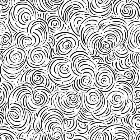 Curly clouds seamless pattern. Abstract background. Vector endless backdrop art drawing. Vintage bohemian linear ornament. Decorative style retro ornate design with repetition. Natural texture.のイラスト素材