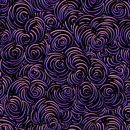 Curly clouds seamless pattern. Abstract background. Vector endless backdrop art drawing. Vintage bohemian linear ornament. Decorative style retro ornate design with repetition. Natural texture.のイラスト素材