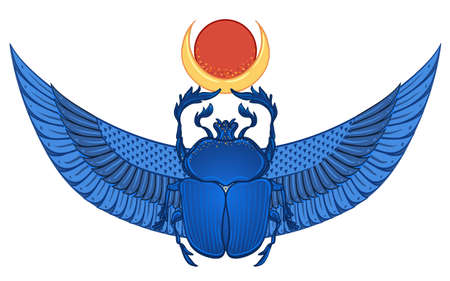 Scarabaeus sacer, Dung beetle. Sacred symbol of in ancient Egypt. Fantasy ornate insects. Isolated vector illustration. Spirituality, occultism, chemistry, occult sun tattoo.のイラスト素材