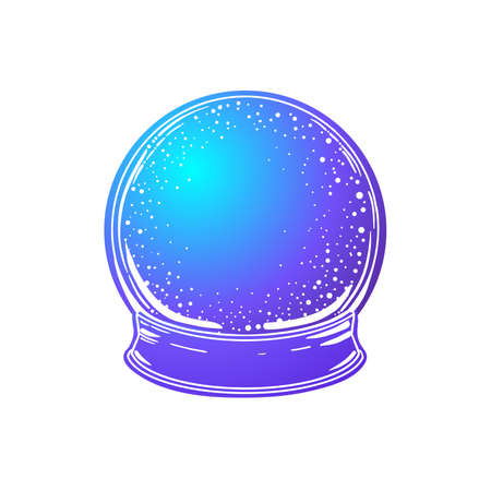 Female hand holding Magic Crystal Ball isolated on white. Creepy cute vector illustration. Gothic design, mystic magician symbol, pastel colors. Future telling, Halloween concept.のイラスト素材