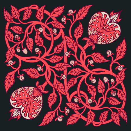Floral vintage seamless pattern for silk square scarf. Enchanted Vintage Flowers. Arts and Crafts movement inspired. Design for wrapping paper, wallpaper, fabrics and fashion clothes.のイラスト素材
