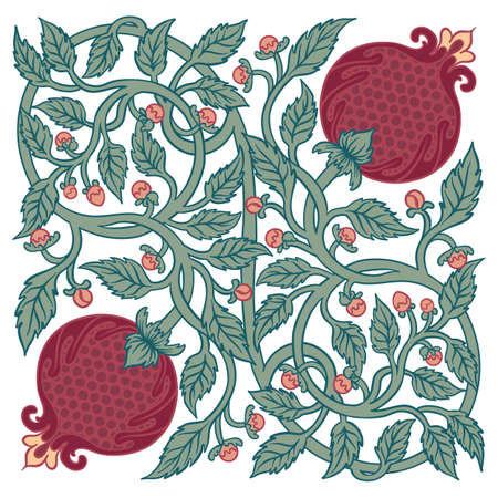 Floral vintage seamless pattern for silk square scarf. Enchanted Vintage Flowers. Arts and Crafts movement inspired. Design for wrapping paper, wallpaper, fabrics and fashion clothes.のイラスト素材