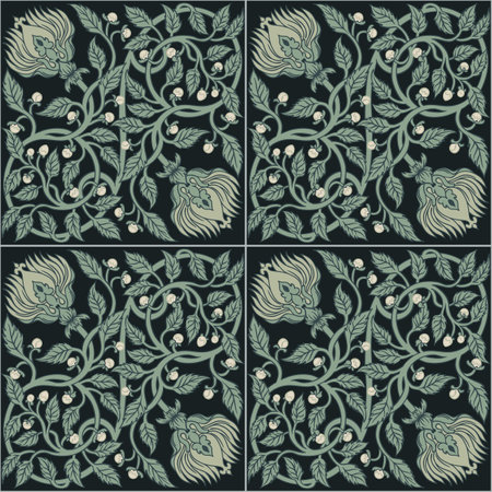 Floral vintage seamless pattern for silk square scarf. Enchanted Vintage Flowers. Arts and Crafts movement inspired. Design for wrapping paper, wallpaper, fabrics and fashion clothes.のイラスト素材