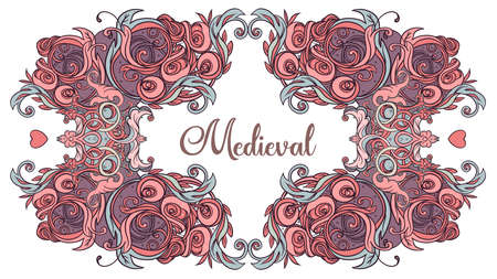 Vintage medieval beautiful vintage pattern frame. Hand drawn abstract background. Decorative retro banner isolated. Invitation, t-shirt print, wedding card, scrapbooking. Tattoo element.のイラスト素材