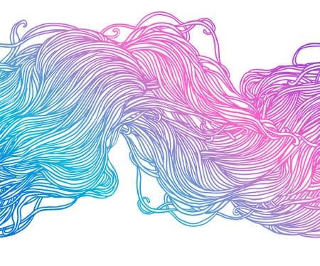 Vector pink abstract hand-drawn pattern with waves and clouds. Stylish illustration in boho style isolated on white. Fabrics, textiles, paper, wallpaper. Retro hand drawn ornament.のイラスト素材