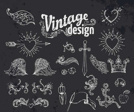 Vintage design elements set. Ribbons om black. Vector illustration.のイラスト素材
