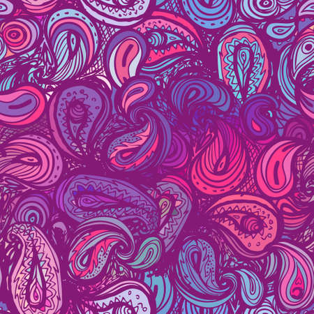 Beautiful ornate floral paisley seamless pattern. Wallpaper abstract hand drawn waves, swirls and clouds pattern, for paper and textile design. Elegant colorful Indian style ornament.のイラスト素材