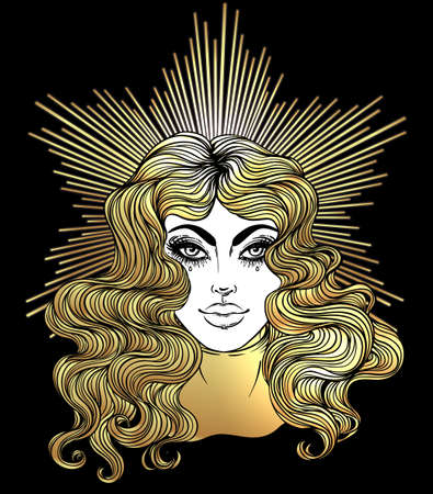 Madonna, Lady of Sorrow. Devotion to the Immaculate Heart of Blessed Virgin Mary, Queen of Heaven. Vector illustration isolated. Coloring book for adults. Tattoo design.のイラスト素材