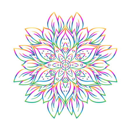 Vector ornamental mandala inspired ethnic art, patterned Indian paisley. Hand drawn illustration. Invitation element. Tattoo, astrology, alchemy, boho and magic symbol.のイラスト素材