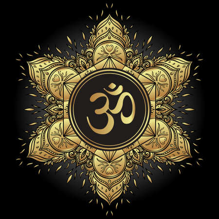 Diwali Om symbol with mandala . Round Pattern. Vintage style decorative vector elements. Hand drawn background. Indian, Great design for tattoo, yoga studio, spirituality concepts, trendy textiles.のイラスト素材