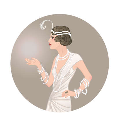 Flapper girl: Retro party invitation design template. Vector illustration.のイラスト素材