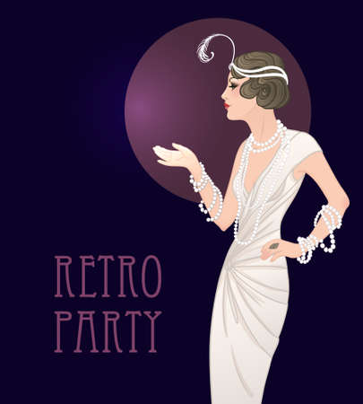 Flapper girl: Retro party invitation design template. Vector illustration.のイラスト素材