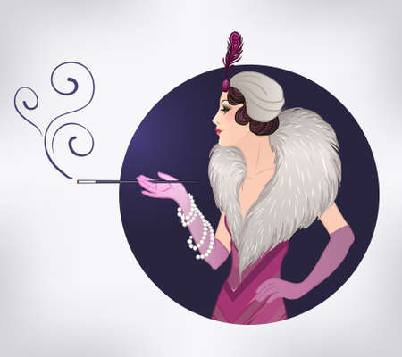 Flapper girl: Retro party invitation design template. Vector illustration.のイラスト素材