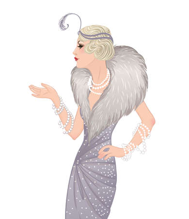 Flapper girl: Retro party invitation design template. Vector illustration.のイラスト素材