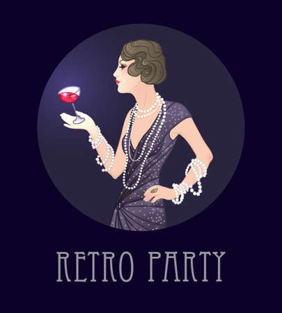 Flapper girl: Retro party invitation design template. Vector illustration.のイラスト素材
