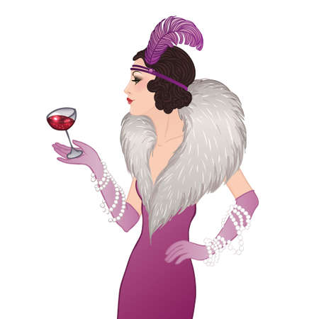 Flapper girl: Retro party invitation design template. Vector illustration.のイラスト素材