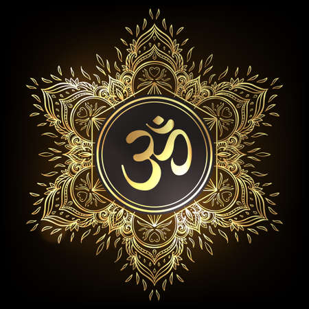 Diwali Om symbol with mandala . Round Pattern. Vintage style decorative vector elements. Hand drawn background. Indian, Great design for tattoo, yoga studio, spirituality concepts, trendy textiles.のイラスト素材