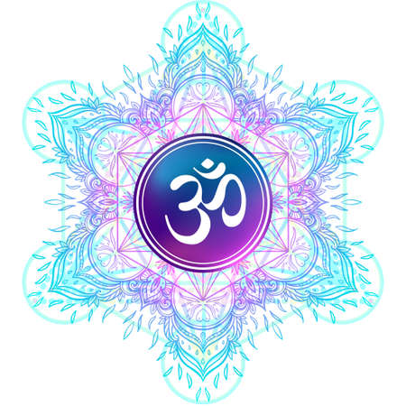 Diwali Om symbol with mandala . Round Pattern. Vintage style decorative vector elements. Hand drawn background. Indian, Great design for tattoo, yoga studio, spirituality concepts, trendy textiles.のイラスト素材