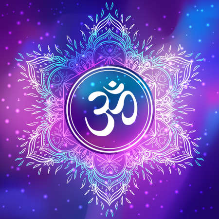 Diwali Om symbol with mandala . Round Pattern. Vintage style decorative vector elements. Hand drawn background. Indian, Great design for tattoo, yoga studio, spirituality concepts, trendy textiles.のイラスト素材