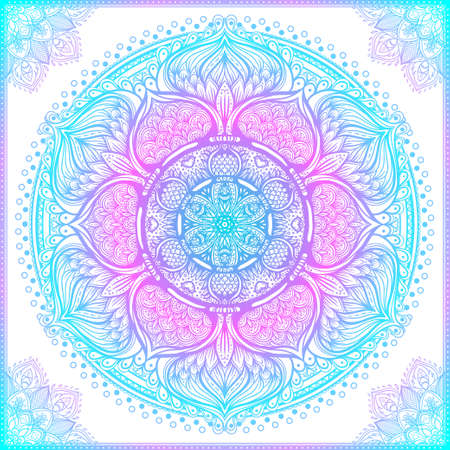 Vector ornamental mandala inspired ethnic art, patterned Indian paisley. Hand drawn illustration. Invitation element. Tattoo, astrology, alchemy, boho and magic symbol.のイラスト素材