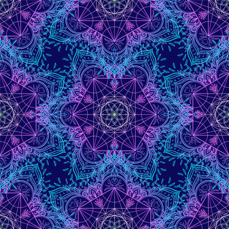 Sacred Geometry Symbols in Mandala seamless pattern. Vintage decorative elements. Hand drawn background. Islam, Arabic, Indian, ottoman motifs. Geometric circle element in vector. Kaleidoscope, yoga.のイラスト素材