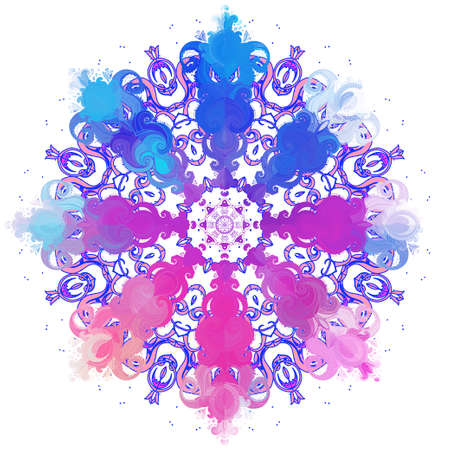 Vector ornamental mandala inspired ethnic art, patterned Indian paisley. Hand drawn illustration. Invitation element. Tattoo, astrology, alchemy, boho and magic symbol.のイラスト素材