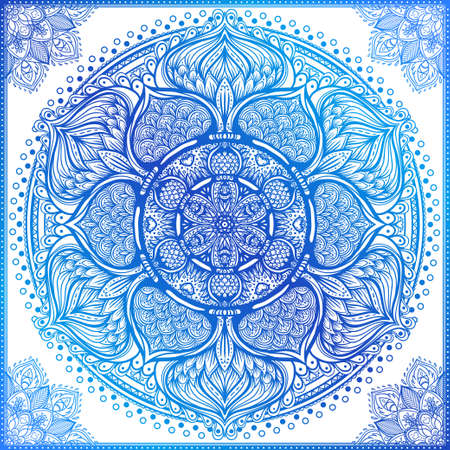 Vector ornamental mandala inspired ethnic art, patterned Indian paisley. Hand drawn illustration. Invitation element. Tattoo, astrology, alchemy, boho and magic symbol.のイラスト素材