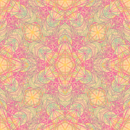 Sacred Geometry Symbols in Mandala seamless pattern. Vintage decorative elements. Hand drawn background. Islam, Arabic, Indian, ottoman motifs. Geometric circle element in vector. Kaleidoscope, yoga.の写真素材