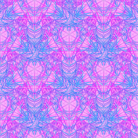 Sacred Geometry Symbols in Mandala seamless pattern. Vintage decorative elements. Hand drawn background. Islam, Arabic, Indian, ottoman motifs. Geometric circle element in vector. Kaleidoscope, yoga.のイラスト素材