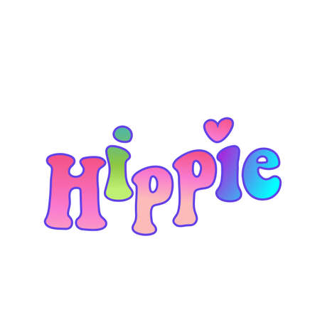 Hippie lettering design template over colorful watercolor background. Hand drawn vintage style design element. Yoga, peace, festival, textiles art. Vector illustration for t-shirt print.のイラスト素材