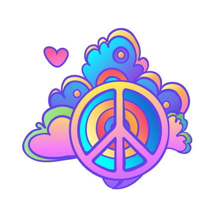 Peace Hippie Symbol over decorative ornate background. Freedom, spirituality, occultism, textiles art. Vector illustration for t-shirt print isolated on white background.のイラスト素材