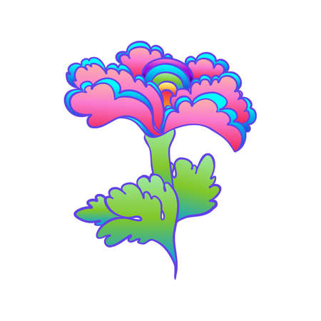 Colorful flower, retro 60s, 70s hippie style. Vintage psychedelic vector design elements. Isolated on white. Great for stickers, patches and textile prints.のイラスト素材