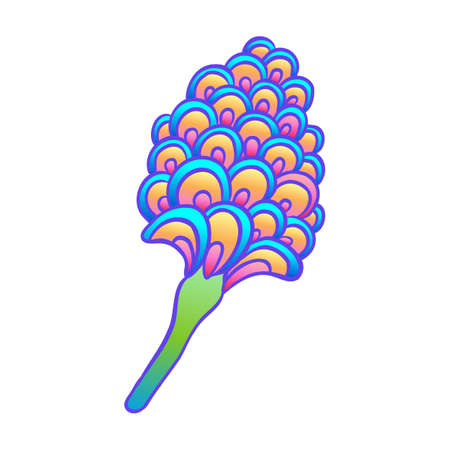 Colorful flower, retro 60s, 70s hippie style. Vintage psychedelic vector design elements. Isolated on white. Great for stickers, patches and textile prints.のイラスト素材