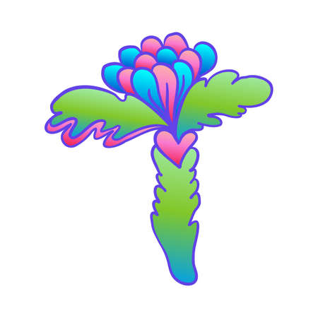 Colorful flower, retro 60s, 70s hippie style. Vintage psychedelic vector design elements. Isolated on white. Great for stickers, patches and textile prints.のイラスト素材