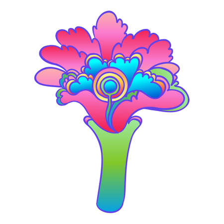Colorful flower, retro 60s, 70s hippie style. Vintage psychedelic vector design elements. Isolated on white. Great for stickers, patches and textile prints.のイラスト素材