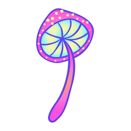 Magic mushrooms. Psychedelic hallucination. Vibrant vector illustration isolated on white. 60s hippie colorful art in vivid acid colors. Sticker, patch, poster graphic design.のイラスト素材