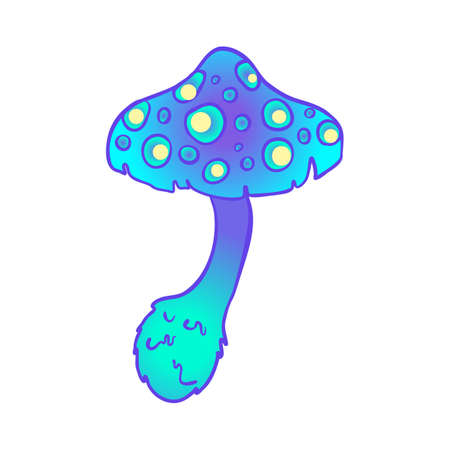 Magic mushrooms. Psychedelic hallucination. Vibrant vector illustration isolated on white. 60s hippie colorful art in vivid acid colors. Sticker, patch, poster graphic design.のイラスト素材