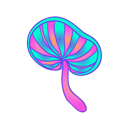 Magic mushrooms. Psychedelic hallucination. Vibrant vector illustration isolated on white. 60s hippie colorful art in vivid acid colors. Sticker, patch, poster graphic design.のイラスト素材