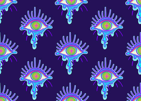 Lotus flower Sacred geometry symbol with all seeing eye over in acid colors. Mystic, alchemy, occult concept. Design for indie music cover, t-shirt print, psychedelic poster, flyer..のイラスト素材