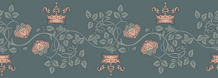 Floral vintage seamless border pattern for retro wallpapers. Enchanted Vintage Flowers. Arts and Crafts movement inspired. Design for wrapping paper, wallpaper, fabrics and fashion clothes.のイラスト素材