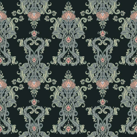 Floral vintage seamless pattern for retro wallpapers. Enchanted Vintage Flowers. Arts and Crafts movement inspired. Design for wrapping paper, wallpaper, fabrics and fashion clothes.のイラスト素材