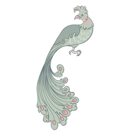 Enchanted Vintage bird. Nature vintage elements. Arts and Crafts movement inspired. Vector design elements. Isolated on white.のイラスト素材