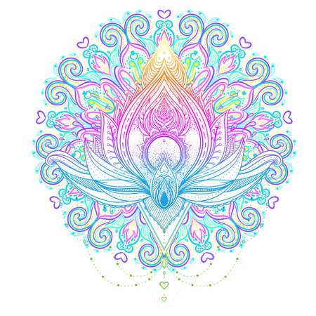 Sacred geometry symbol with all seeing eye in acid colors. Mystic, alchemy, occult concept. Design for indie music cover, t-shirt print, psychedelic poster, flyer. Astrology, esoteric, religion.のイラスト素材