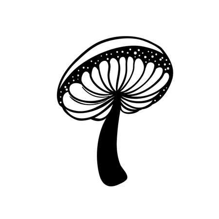 Magic mushrooms. Psychedelic hallucination. Outline vector illustration isolated on white. 60s hippie art. Coloring book for kids and adults.のイラスト素材