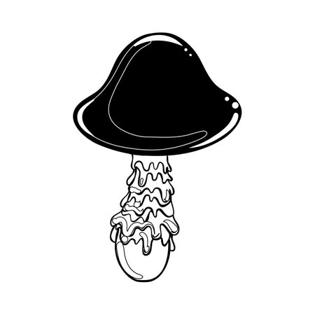 Magic mushrooms. Psychedelic hallucination. Outline vector illustration isolated on white. 60s hippie art. Coloring book for kids and adults.のイラスト素材