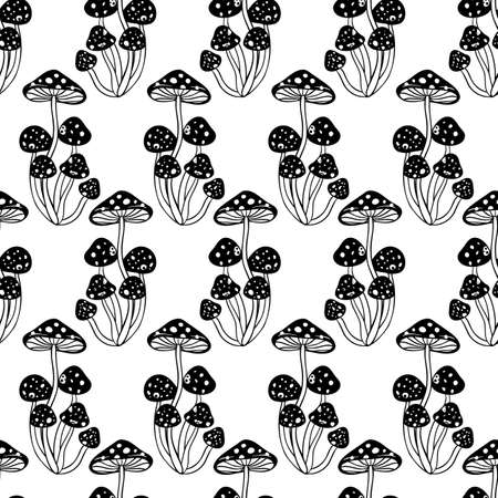Magic mushrooms seamless pattern. Psychedelic hallucination. 60s hippie colorful art. Vintage psychedelic textile, fabric, wrapping, wallpaper. Vector repeating illustration.のイラスト素材