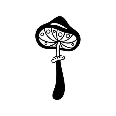 Magic mushrooms. Psychedelic hallucination. Outline vector illustration isolated on white. 60s hippie art. Coloring book for kids and adults.のイラスト素材