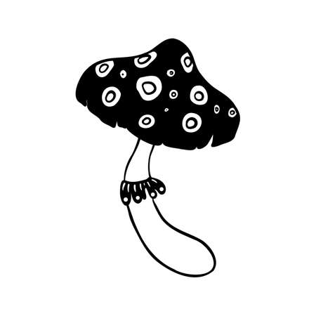 Magic mushrooms. Psychedelic hallucination. Outline vector illustration isolated on white. 60s hippie art. Coloring book for kids and adults.のイラスト素材