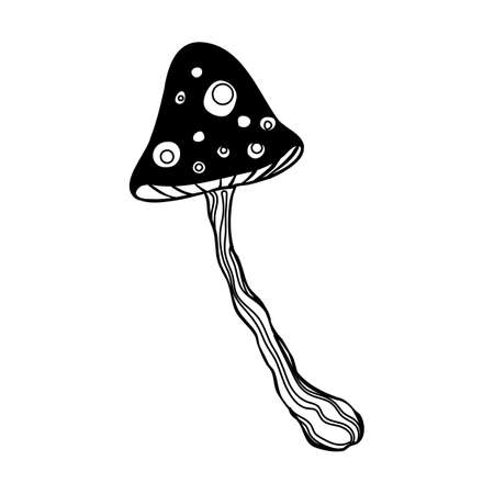 Magic mushrooms. Psychedelic hallucination. Outline vector illustration isolated on white. 60s hippie art. Coloring book for kids and adults.のイラスト素材