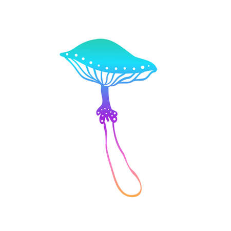 Magic mushrooms. Psychedelic hallucination. Gradient colorful vector illustration isolated on white. 60s triply hippie art.のイラスト素材